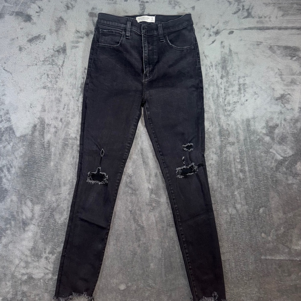 Womens 26/2 Abercrombie & Fitch Super Skinny Ankle Jeans Black Excellent Ripped